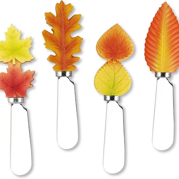 Fall Leaf Decor 4-Piece Hand Painted Resin Handle with Stainless Steel Blade - Picture 2 of 10